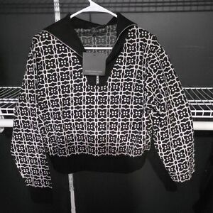 Andrew Marc Black and White Geometric Sweater